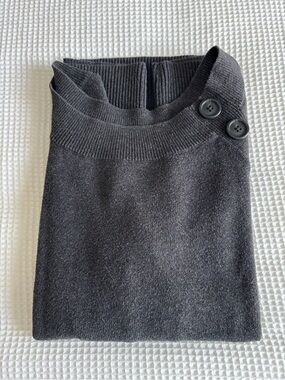 LOFT Black Crewneck Sweater with Shoulder Buttons